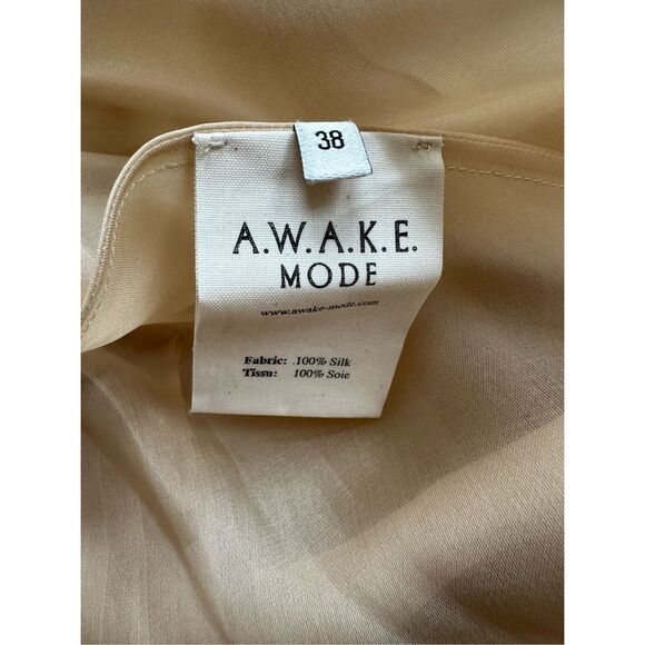 NWT AWAKE Mode Sleeveless Asymmetric Hem Silky Organza Midi Dress Beige Size FR3 - Picture 9 of 10